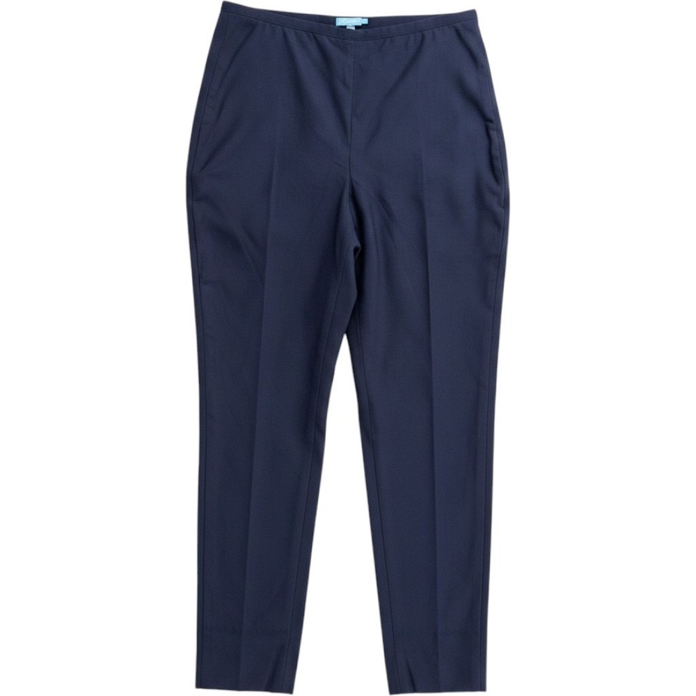J.McLaughlin Trousers Women 12 Navy Blue Silk Blend Side Zip Slit Hem Career